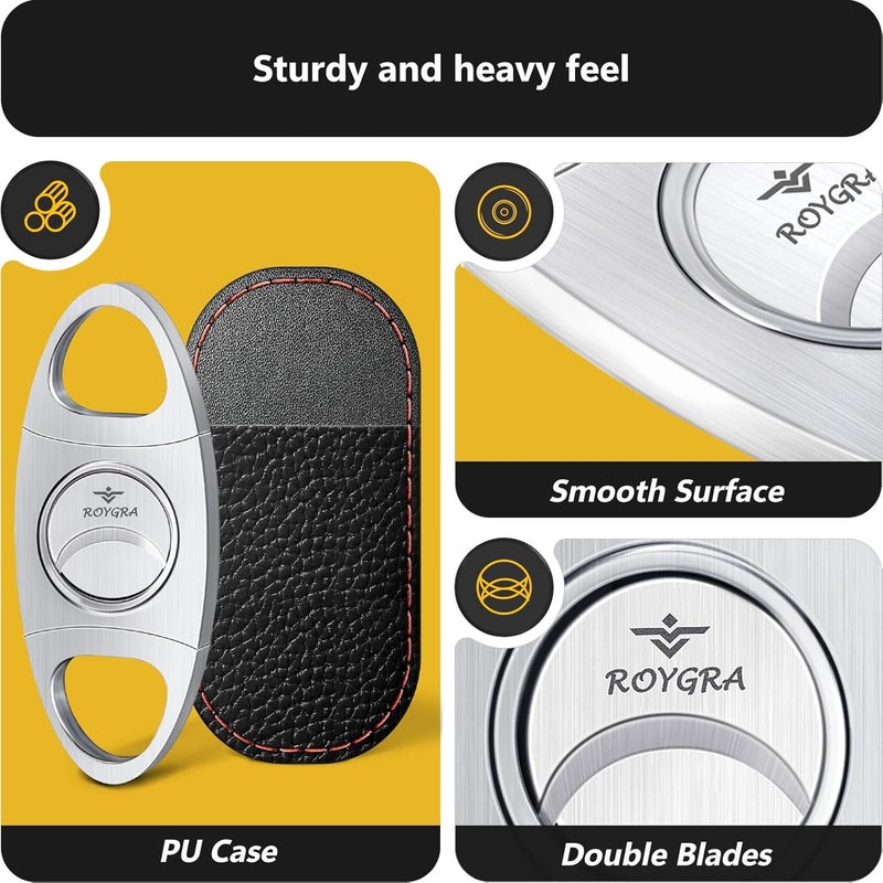 roygra Cigar Cutter with Leather Protector, Stainless Steel Double Blade Guillotine (Black) - Image 3